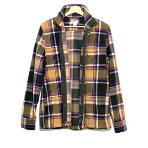 Thick Cozy Plaid Flannel Shacket Shirt Jacket Yellow Purple Small Gorpcore